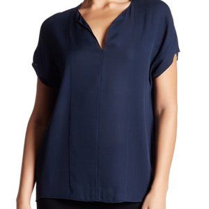 Vince Split Neck Pintuck Blouse (M-Navy)